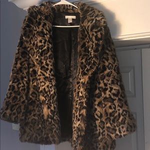 H&M faux fur leopard print coat